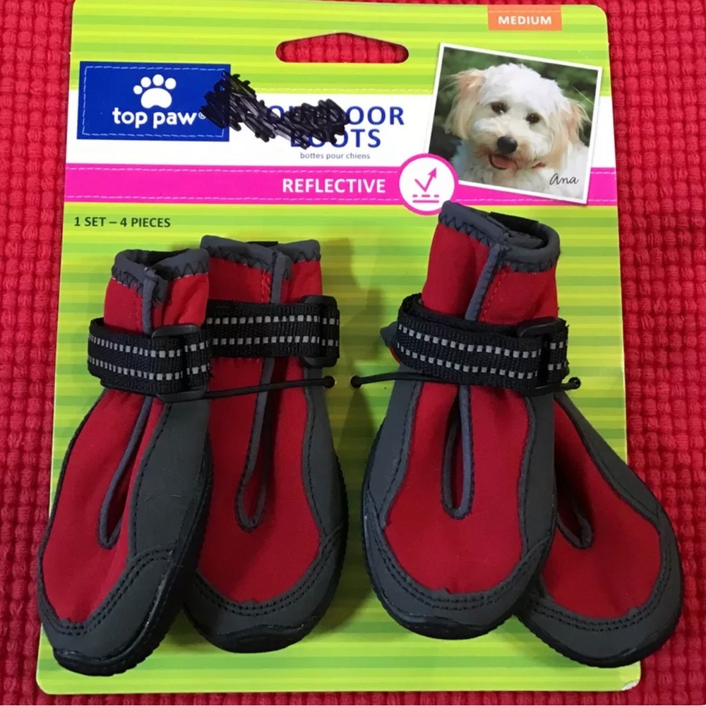 NEW Top Paw Red Reflective Protective Dog Outdoor Rain/Snow Boots - Sz M